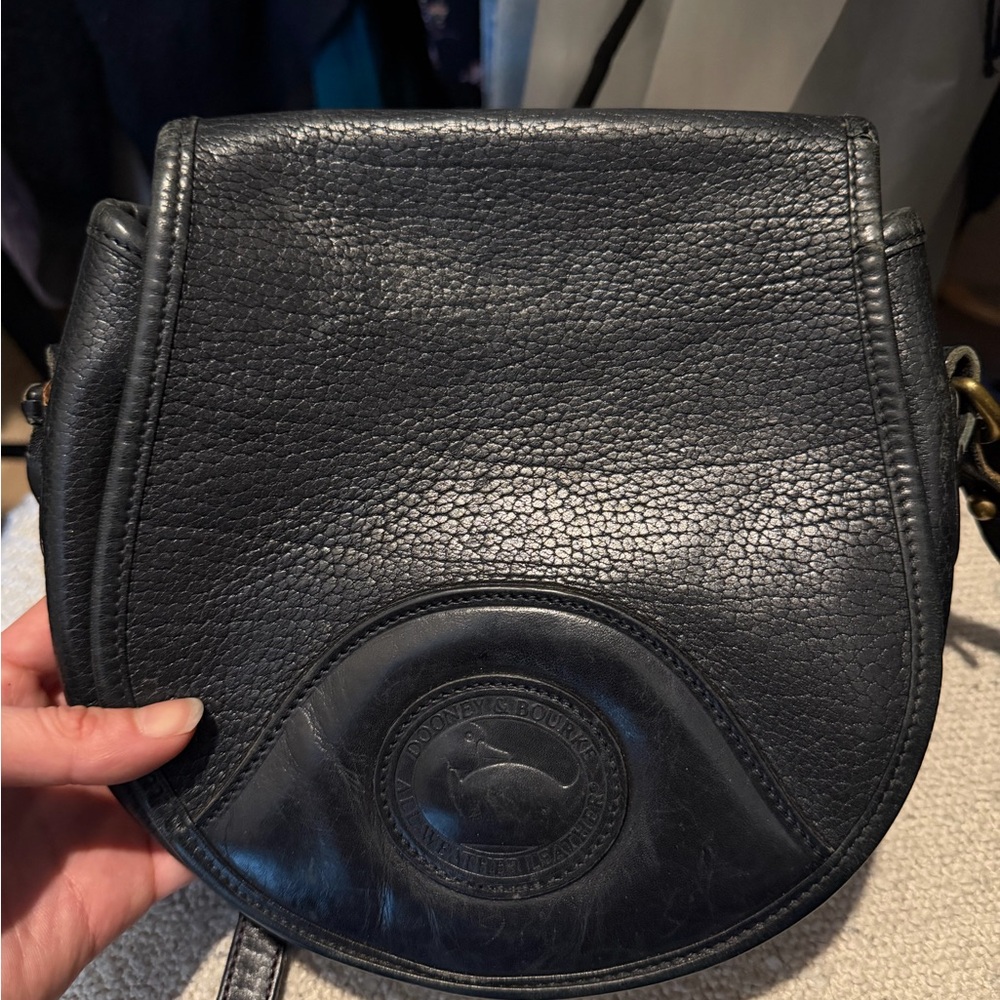 Vintage Dooney & Bourke Black Leather Saddle Bag